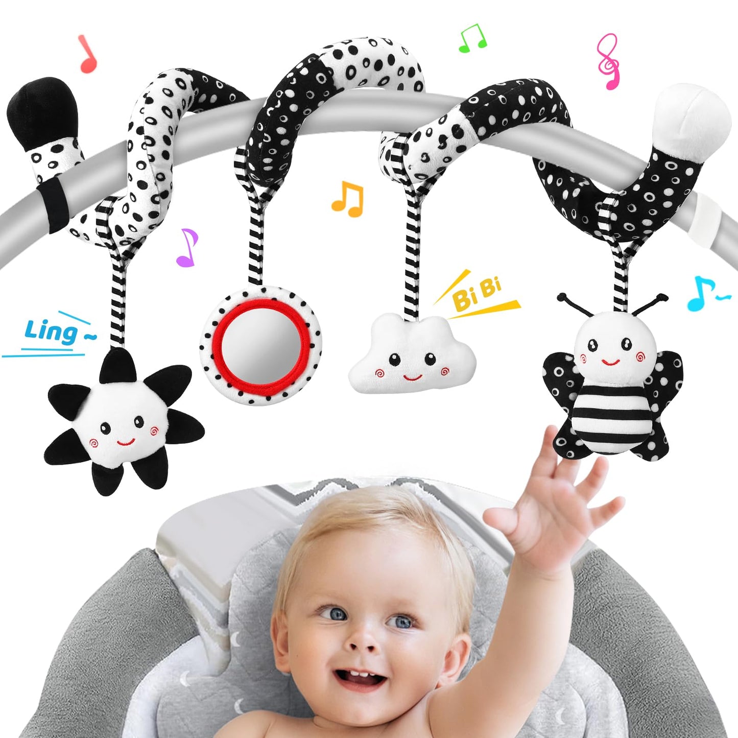 AJsupojouet Car Seat Toys Hanging and Stroller Toys for Babies 0-6 Months,High Contrast Baby Toys for Newborn 0 3 Months Brain DevelopmentBlack and White Baby Toys for Crib Mobile,Infant Ideal Gift