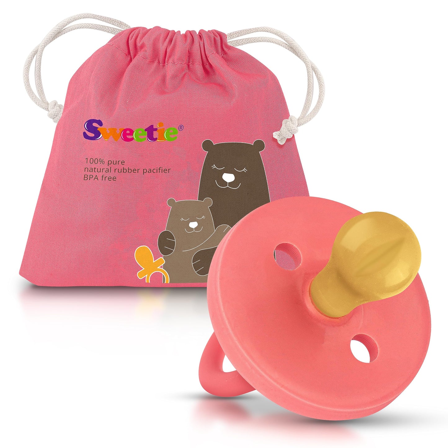 SWEETIE Rubber Pacifier Natural Rubber Pacifier Rounded Pink Large 12-18 Month
