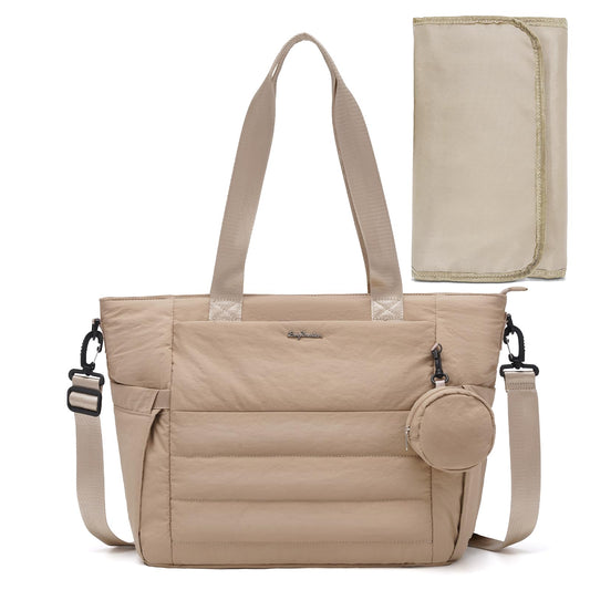 LONG VACATION Diaper Bag Tote Large Baby Diaper Bag Waterproof Travel Diaper Bag with Pacifier Case And Changing Pad (Khaki)