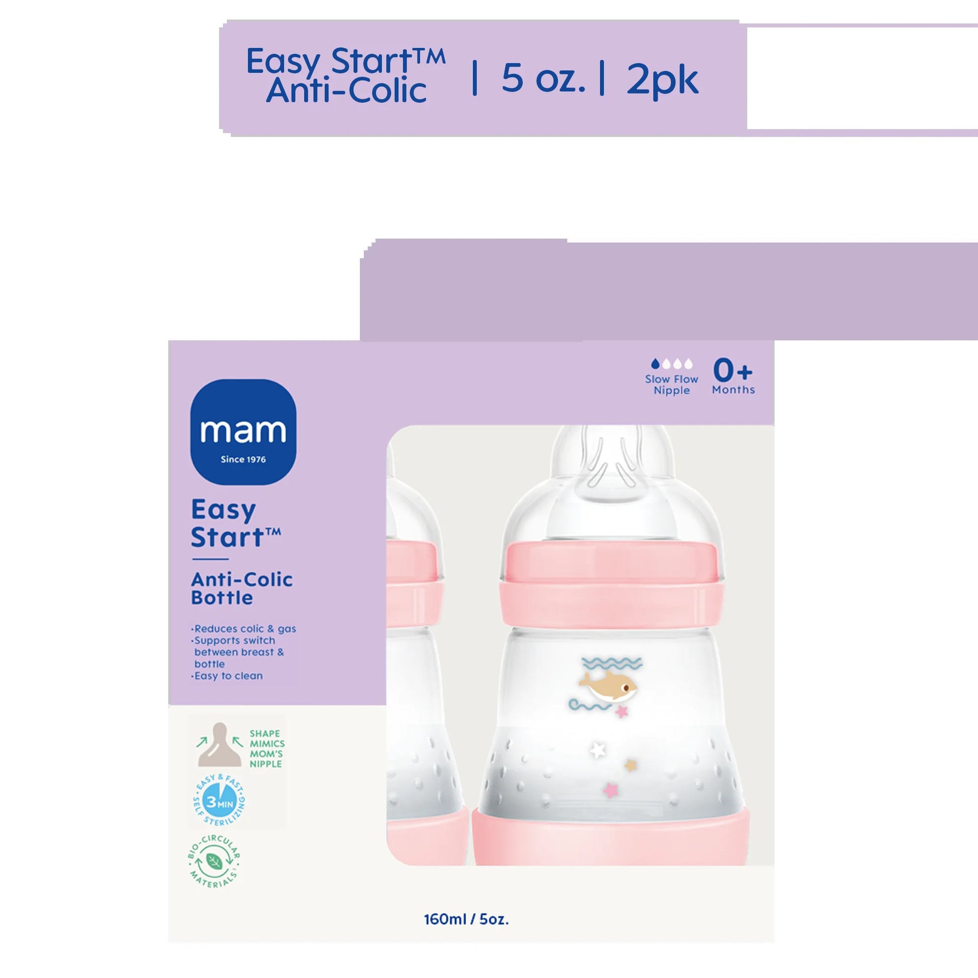 (2 Pack)  Easy Start Anti-Colic Bottle, 5 Oz, Girl, 2 Pack
