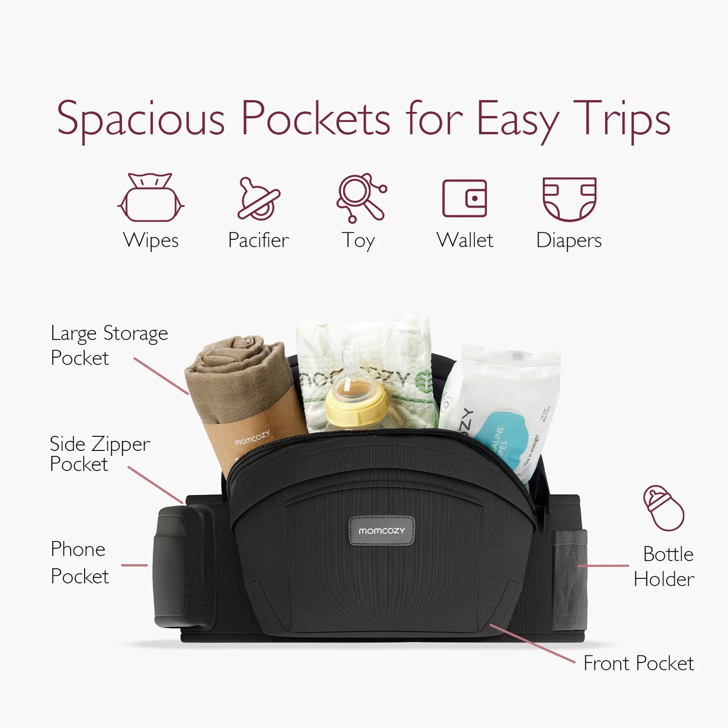 Baby Hip Seat Carrier with Adjustable Waistband 3D Belly Protector EVA Massage Board M Size