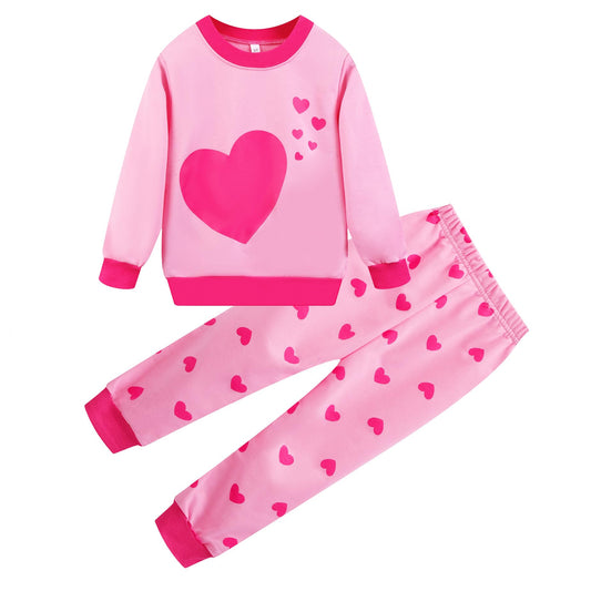 RETSUGO Baby Girls Hearts Sweatsuit Fall Winter Clothes Set Long Sleeve Heart Sweatshirt Top and Pants Set Toddler Girl Valentine Clothing Set (6999-3T)