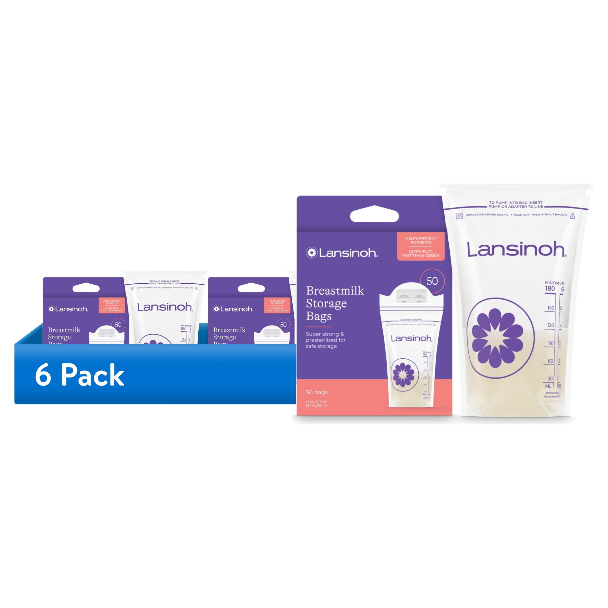 (6 Pack)  Breastmilk Storage Bags, Fast Freeze and Thaw, 50 Count, Baby Essentials, 6Oz