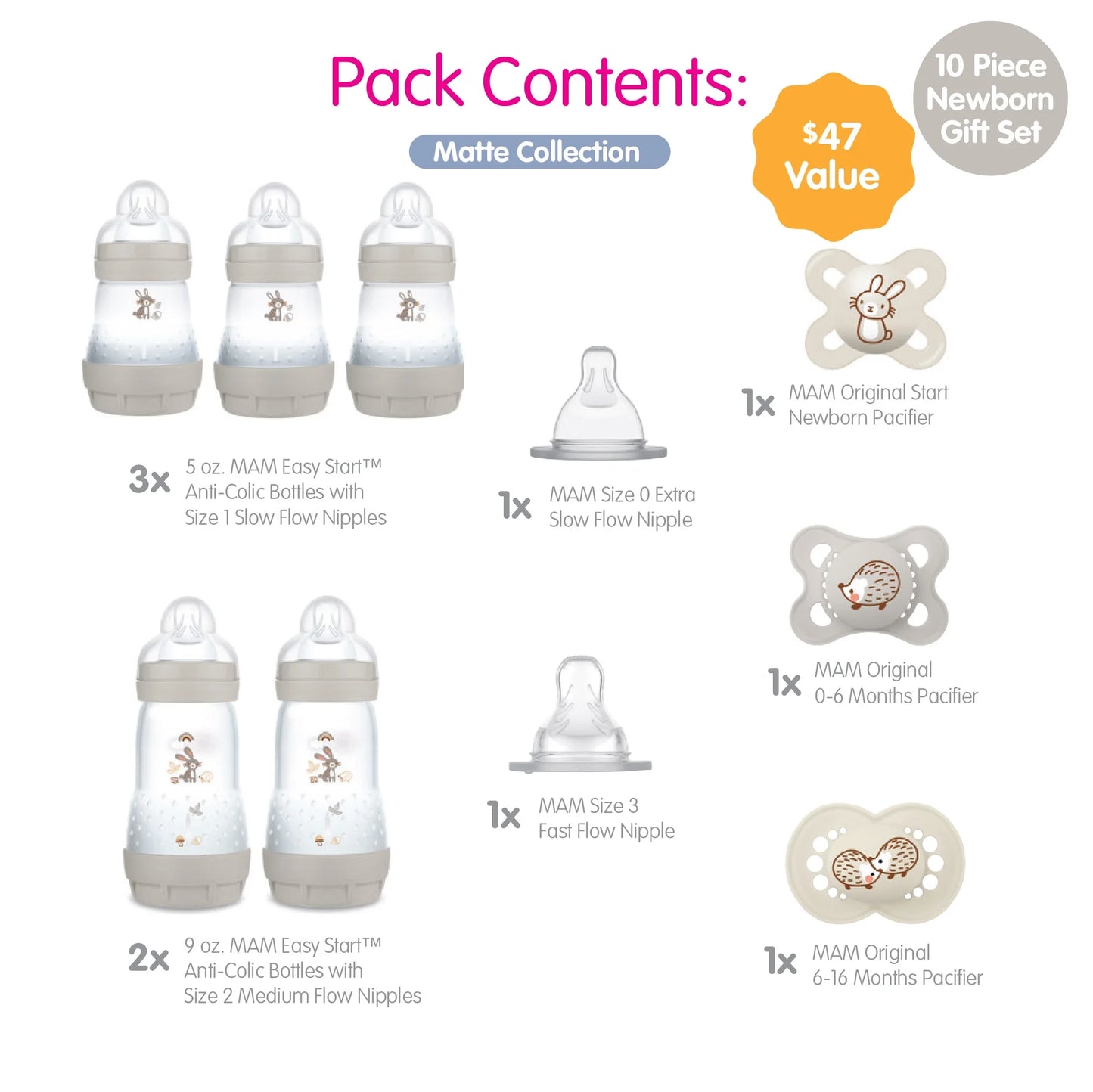 Baby Essentials Bottle & Pacifier Gift Set, 10 Piece