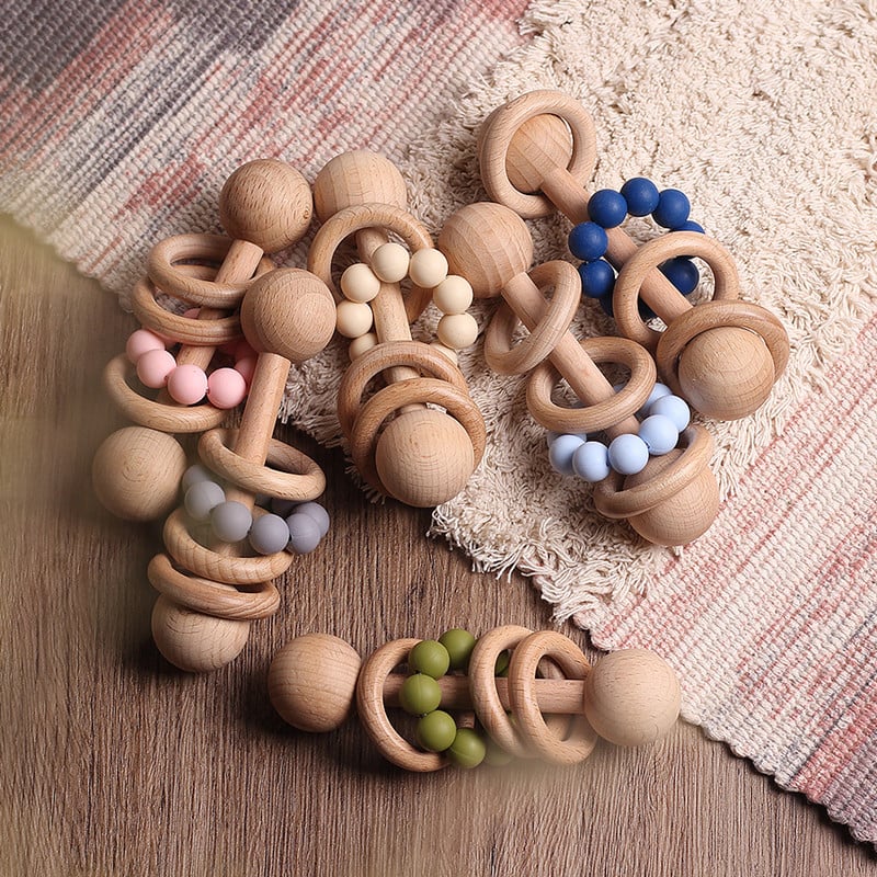 Beech Wooden Teething Rattle Toy for Babies