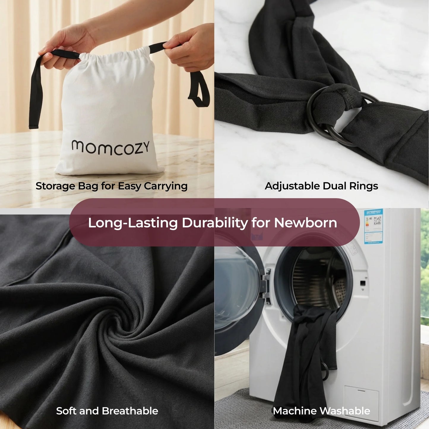 Baby Wrap Carrier, Adjustable Baby Carriers for Newborn to Toddler 7–44 Lb (About 0–36 Months), Black
