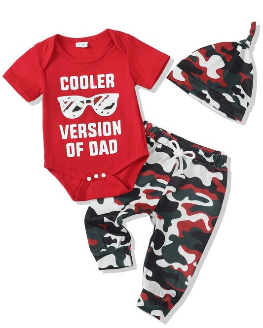 NZRVAWS Baby Boy Clothes 3-6 Months Newborn Boy Outfit Infant Letter Printed Romper Long Pants Set Hat 3PC Summer Spring Clothing Red