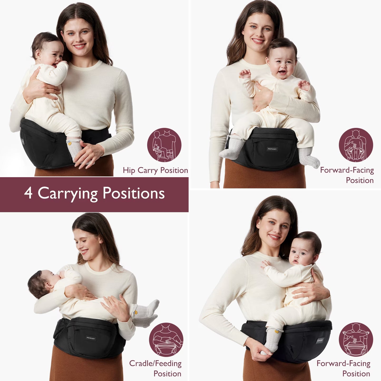Baby Hip Seat Carrier with Adjustable Waistband 3D Belly Protector EVA Massage Board M Size