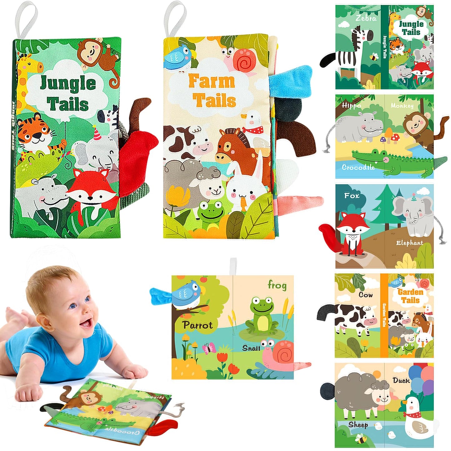 YZNlife Baby Toys 0-6 Months Baby Books 2PCS Baby Toys 6-12 Months - Soft Crinkle Squeaky Sensory Tummy Time Toys - Baby