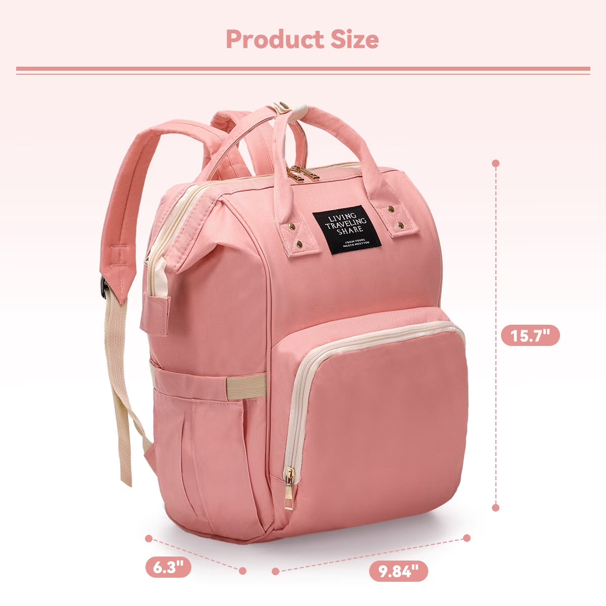 Diaper Bag Backpack, Multifunctional Mommy Nappy Bags with Insulated Pockets, Waterproof, Large Capacity, Pink