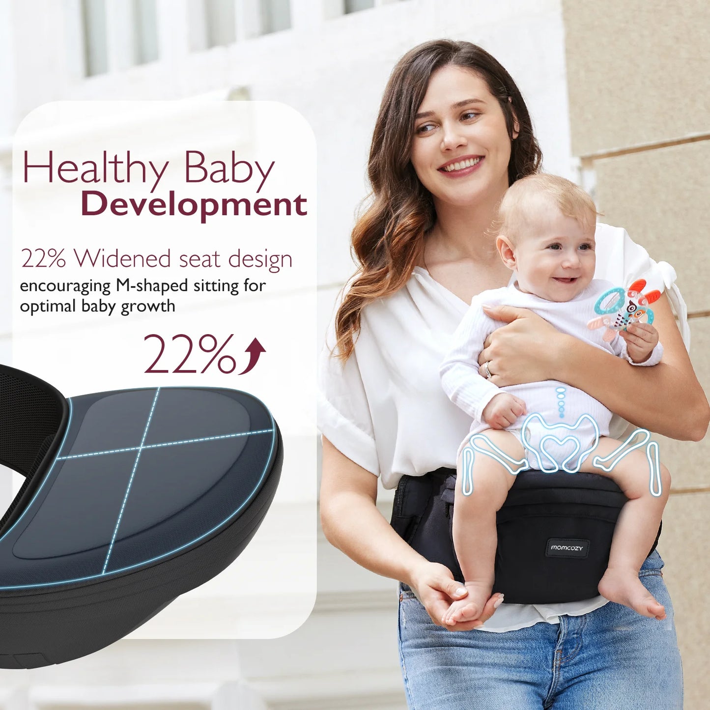 Baby Hip Seat Carrier with Adjustable Waistband 3D Belly Protector EVA Massage Board M Size