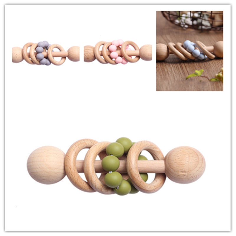 Beech Wooden Teething Rattle Toy for Babies