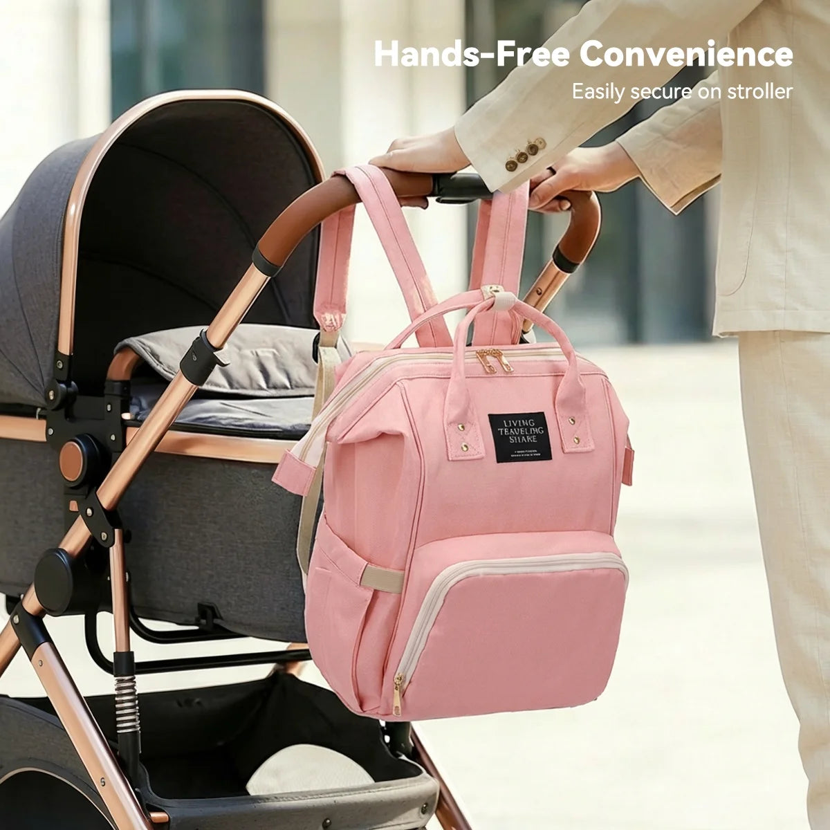 Diaper Bag Backpack, Multifunctional Mommy Nappy Bags with Insulated Pockets, Waterproof, Large Capacity, Pink
