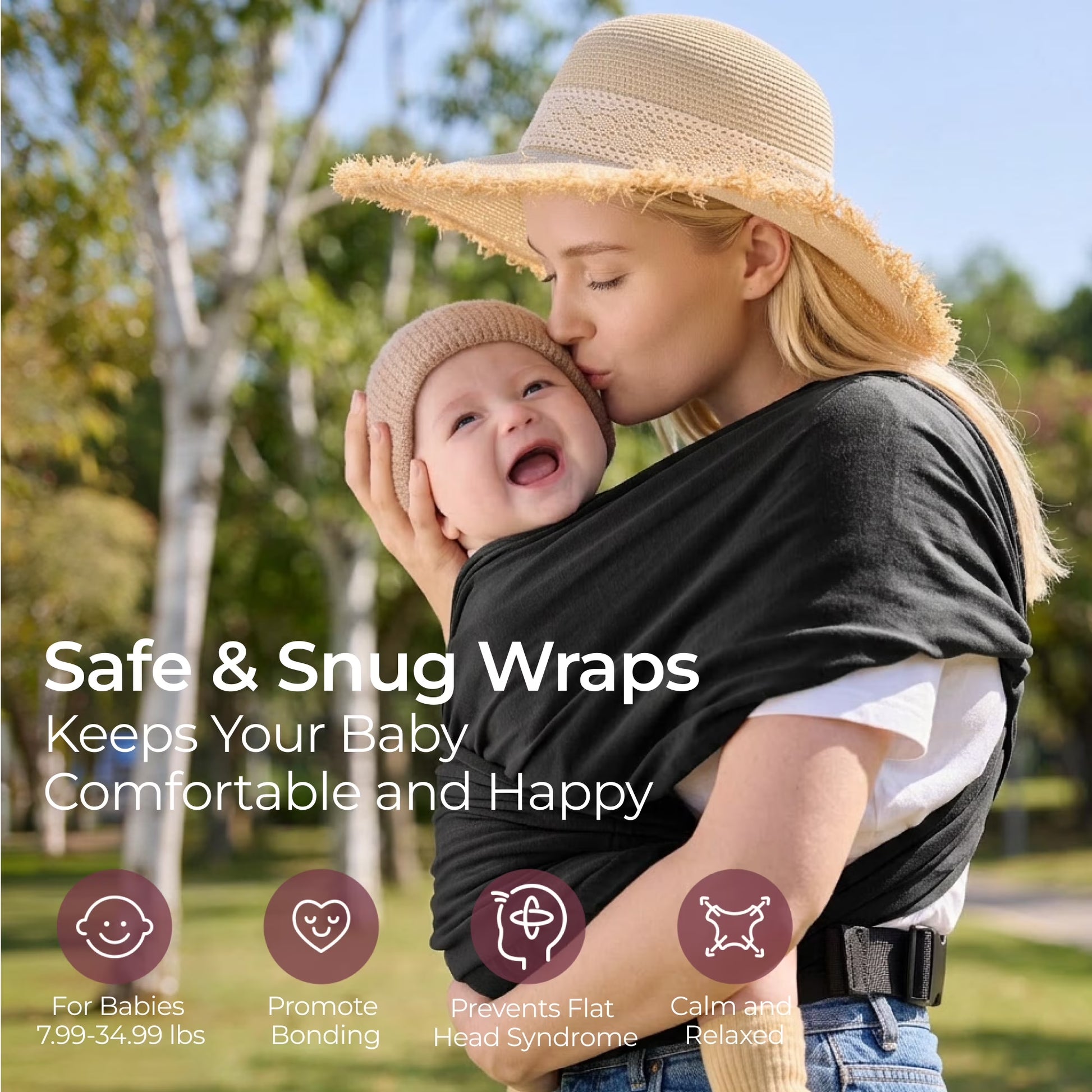 Baby Wrap Carrier, Adjustable Baby Carriers for Newborn to Toddler 7–44 Lb (About 0–36 Months), Black