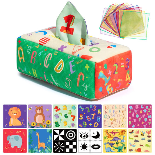 URMYWO Baby Toys 6 to 12 Months Toys for 1 years old Baby Tissue Box Toy Sensory Toys for 0-6-12-18 Months Infant Newborn Toddlers Baby Soft Crinkle Toys Early Learning Toys Boys Girls Baby Gifts