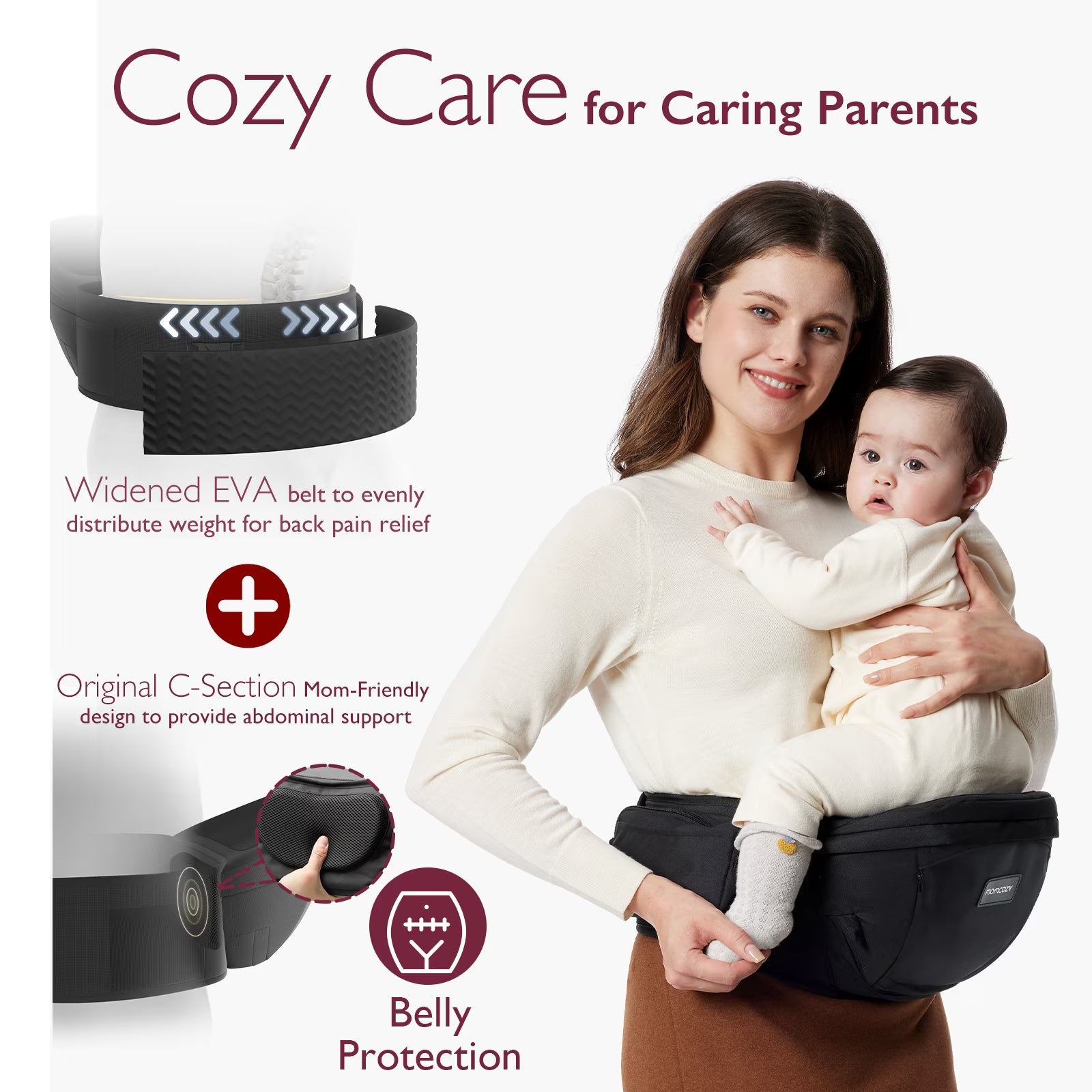 Baby Hip Seat Carrier with Adjustable Waistband 3D Belly Protector EVA Massage Board M Size