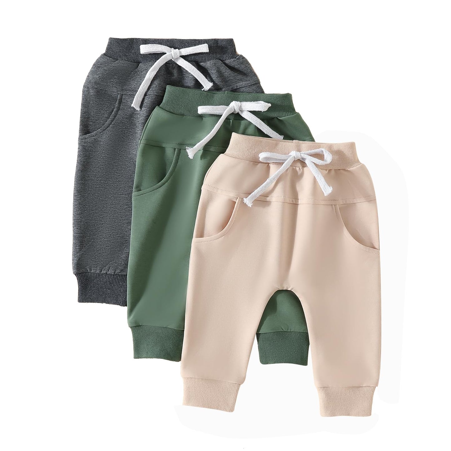Baby Pants Toddler Infant Newborn Baby Boy Girl Sweatpants Long Joggers Pants Unisex Boy s Clothing 3 Pack (Apricot Green Dark Gray 6-12 Months)
