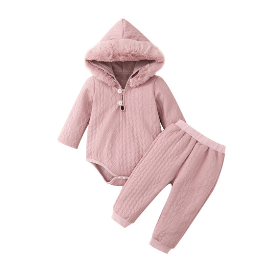 MIEKISA Baby Clothing Sets Girls Hooded Long Sleeve Romper and Pants Outfit (Pink 6-9M)